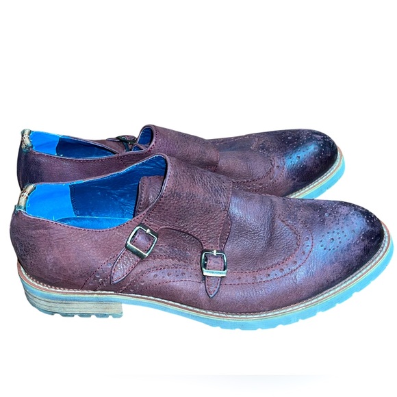 Joe's Jeans Benji Double Buckle Suede Leather Business Shoes Men's Size 9 Maroon - Picture 1 of 10